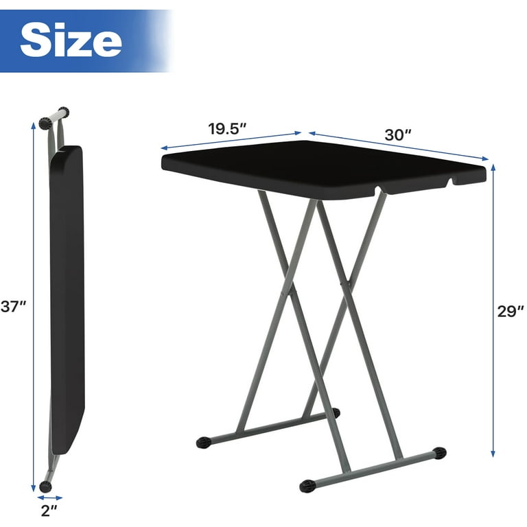 Portable TV Tray Table Small Folding Table for Camping Dining Adjustable Height Easy Fold Lightweight Indoor Outdoor 30 Inch Black