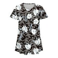 thumbnail image 5 of Womens Plus Size Tops Dressy Flowy Short Sleeve Pleated Blouses Floral Crew Neck Flutter Sleeve Summer Tunic T-Shirts (Black 4XL), 5 of 5