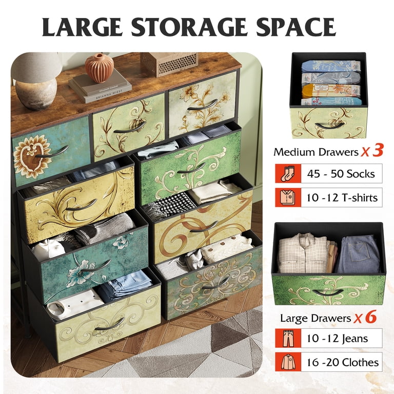 GALAXHERO 9-Drawer Fabric Storage Tower, Floral photo 7