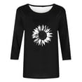 thumbnail image 4 of miqiqism Blouses for Women Dressy Casual Crew Neck Tshirts Juniors 3/4 Length Sleeves Tops Teen Girls Pullover Floral Printed Shirts Relaxed Fit Tee,Black,Medium, 4 of 4