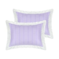Unique Bargains Polyester Ruffles Pleated Pillow Shams Set of 2 with Envelope Closure Purple Queen