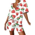 thumbnail image 1 of Innerwin Tenues Imprimé Pastèque Marguerite Ensemble Décontracté pour Femmes Col en V Rouge m, 1 of 2