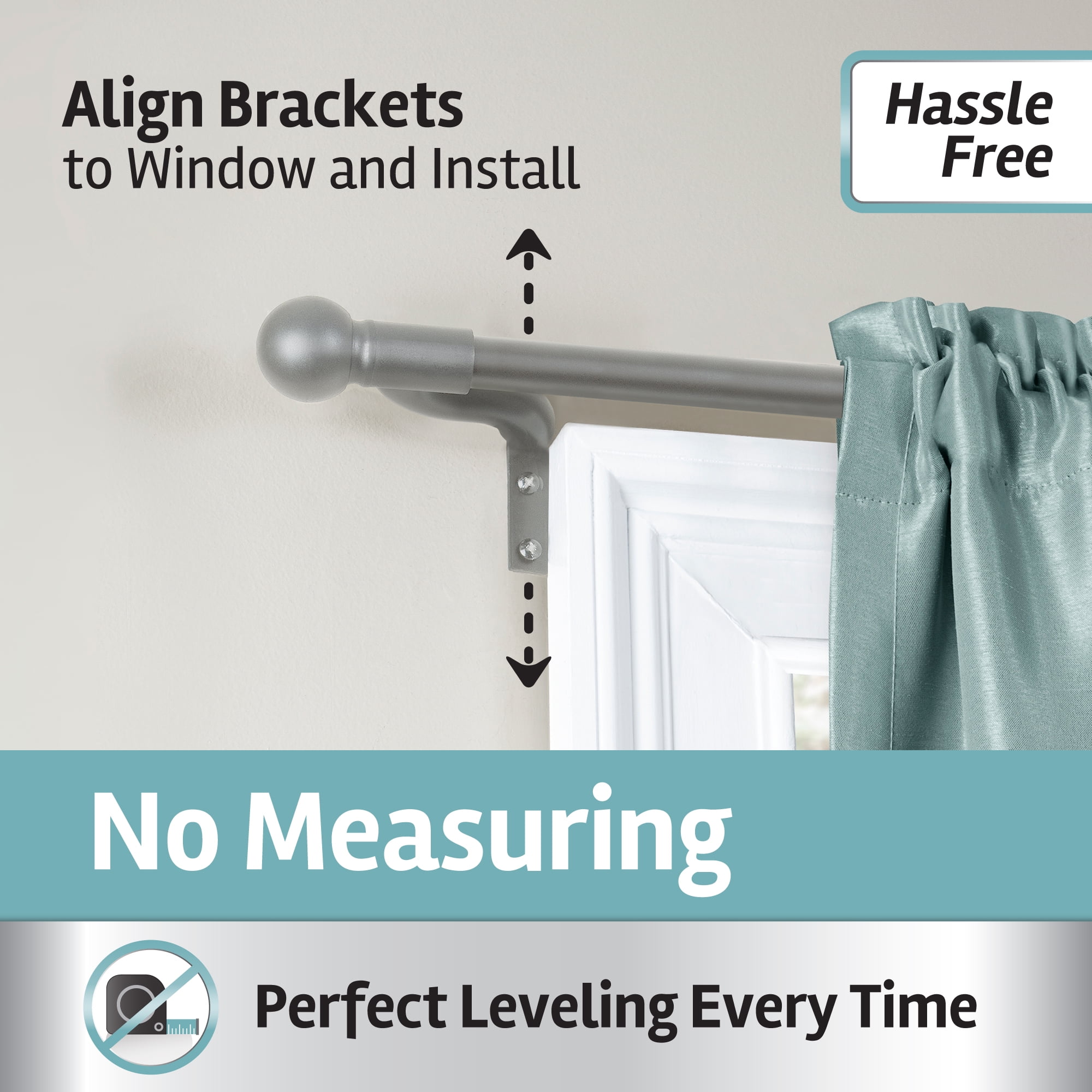 Zenna Home Smart Rods 18" - 48" Adjustable Wall Mount Café Window Curtain Rod, Brushed Nickel