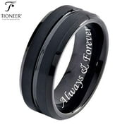 Tioneer Tungsten Carbide 8 mm Black Band with Groove Center Wedding Band Ring Mens Womens 8MM w/ FREE Engraving