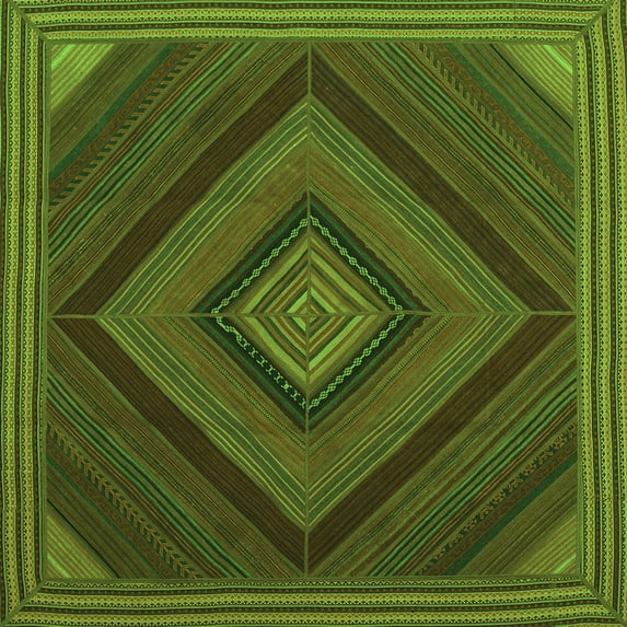 Ahgly Company Indoor Square Abstract Green Contemporary Area Rugs, 4' Square
