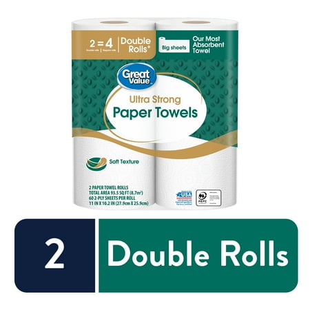 Great Value Ultra Strong Paper Towels, 2 Double Rolls