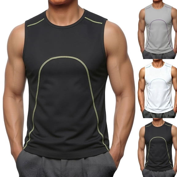 Mens UPF 50 Athletic Quick Dry Muscle Tank Top Moisture Wicking Active Sleeveless Gym Shirts Tops for Men Big and Tall Size M-3XL White
