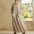thumbnail image 5 of TaTaai Women's Long Sleeve Collared Relaxed Fit Maxi Dress Linen Blend Lightweight Dress with Patch Pockets Casual Long Dress for Vacation Outings Gift, 5 of 5