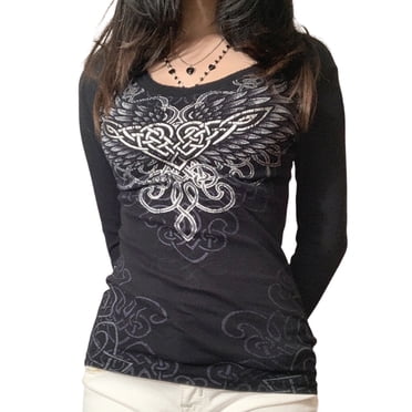 Womens Long Sleeve Graphic Baby Tees Fruit Printed Y2K Top...