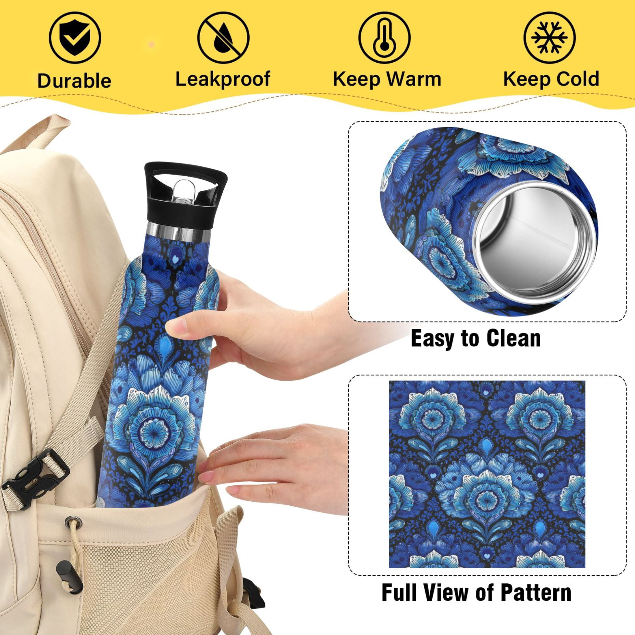 600ML Stainless Steel Insulated Cup Sports Water Bottle Portable Thermos Cup Water Glasses Insulated Tumblers Convenient and Durable Dark Blue Beautiful