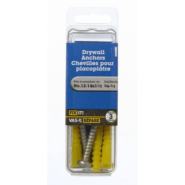 12-14x1-1/2" Drywall Anchor with Screws 3 Pieces