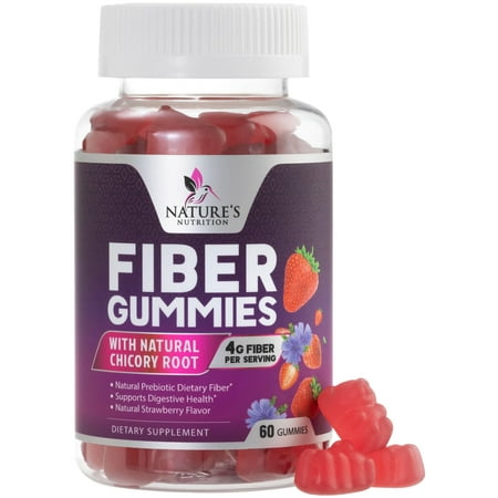 Fiber Gummies for Adults - 4g Gummy Fiber Supplement for Digestive Health & Regularity Support, Daily Prebiotic Supplements, Natural Prebiotic Gummy, Plant Based, Strawberry Flavored - 60 Gummies