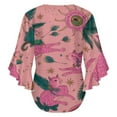 thumbnail image 6 of Pink Cats Palm Trees Stars Women's V-Neck Blouse With 3/4 Ruffled Bell Sleeves Casual Top Ladies Blouses, 6 of 7