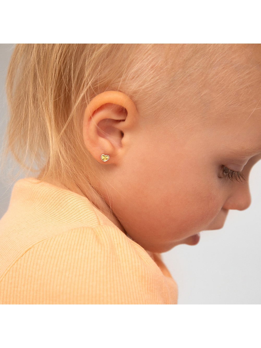 14k Gold Diamond Cut Heart Toddler / Kids / Girls Earrings Safety Screw Back