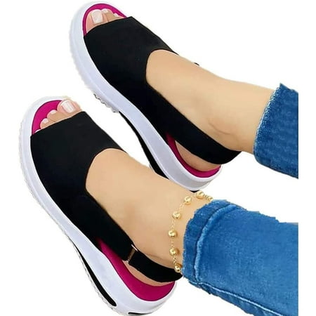 

Women s Comfy Sports Knit Sandals Thick Bottom Fish Mouth Sandals Casual Beach Comfort Open Toe Sandals