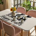 thumbnail image 3 of Happy Easter Rabbits Table Cloths for 6 Foot Rectangle Tables, Black Plaid Polka Dots Rabbits Beige Patio Waterproof Elastic Fitted Tablecloths, Washable Rectangular Table Cover for Camping, 3 of 8