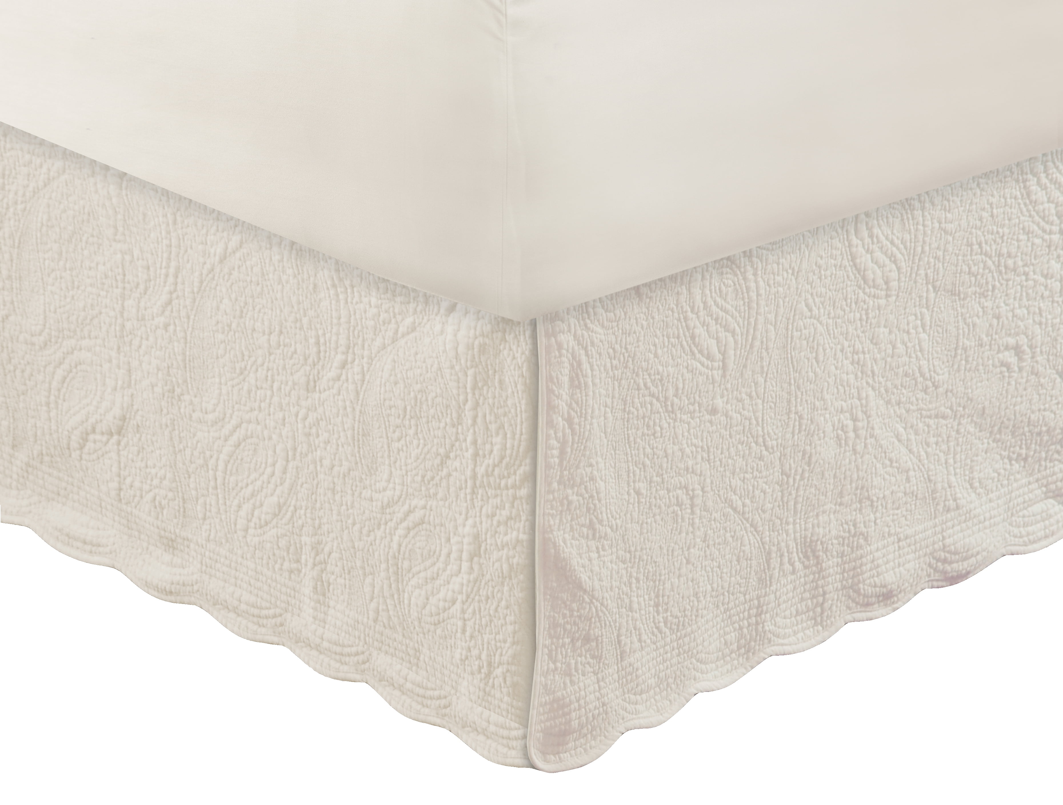 Global Trends Paige 100% Cotton Paisley-Quilted Bed Skirt 18-Inch Drop Length, Twin, Ivory