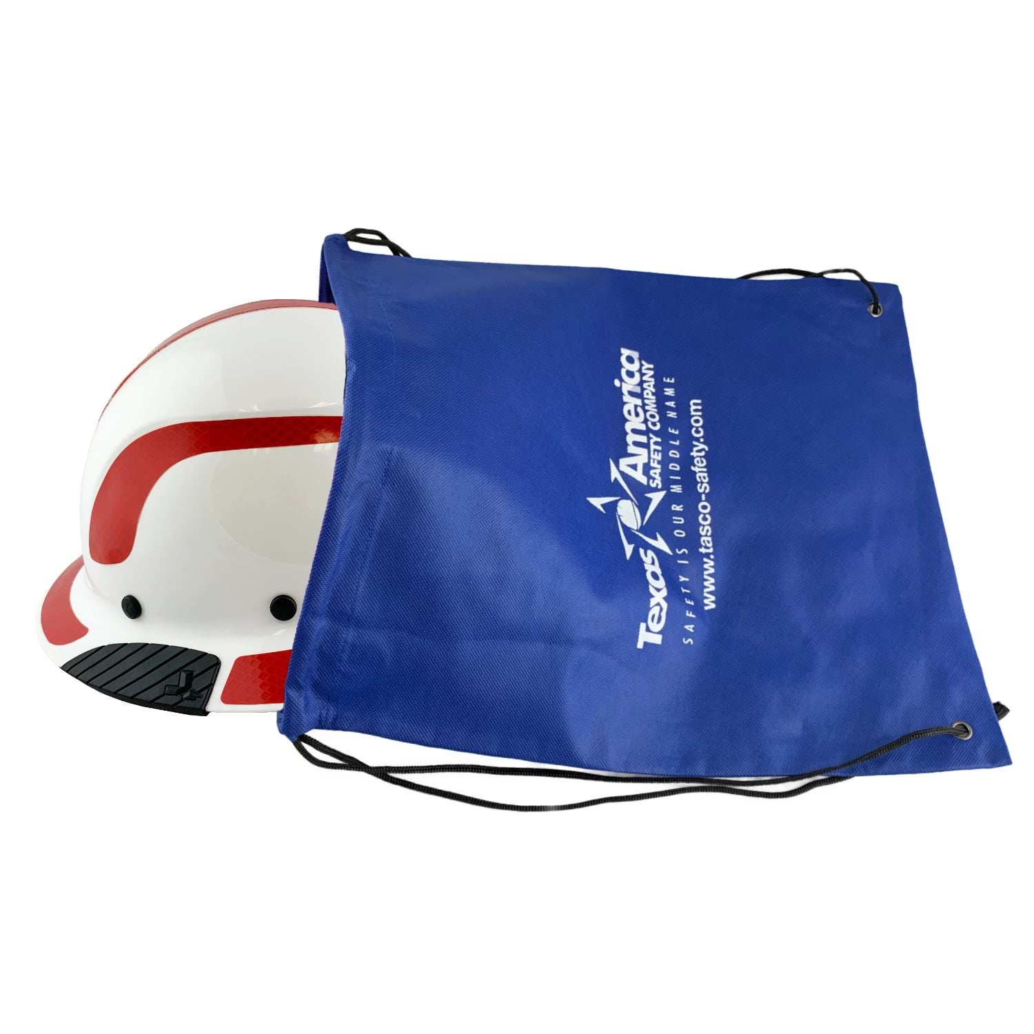 Lift Safety Helmet - Actual Carbon Fiber Full Brim Hard Hat - White with Red Reflective Decals with Hard Hat Tote Bag