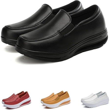 

Women s Platform Wedge Casual Moccasins Arch Support Slip On Healthcare Work Leather Nurse Shoes