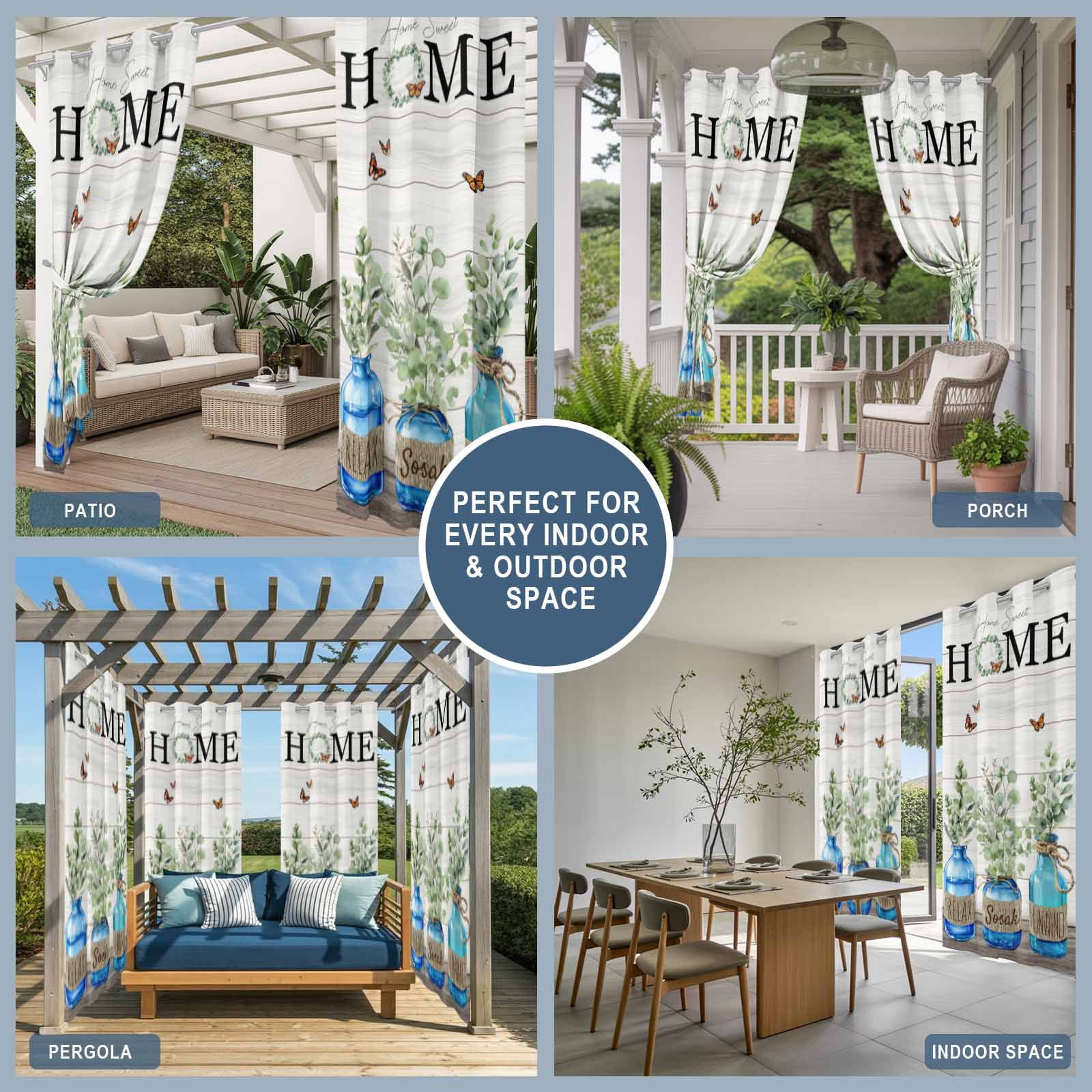 Outdoor Curtains for Patio Waterproof, Eucalyptus Leaves Windproof Pravicy Outside Porch Blackout Curtain, Home Summer Botanical Vintage Sun Blocking Grommets Curtains for Cabana Gazebo 54"x108"