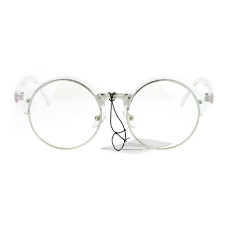SA106 Nerd Round Clear Half Horn Rim Clear Lens Eye Glasses Silver