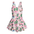 thumbnail image 4 of Uourmeti Cartoon Alpaca & Cactus Print Girls One Piece Swim Dress - Sleeveless Skirted Bathing Suit, Quick Dry Stretchy Swimwear for Summer Beach & Pool, 4 of 8