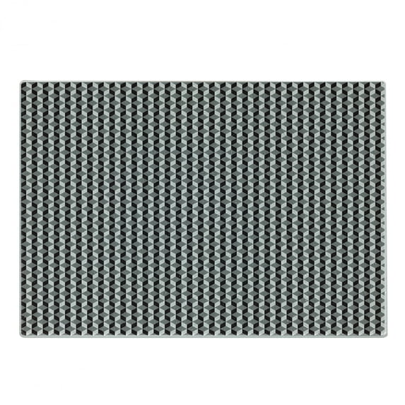 Geometric Cutting Board, Herringbone Zigzags Stacked Cubes Pattern Greyscale Illustration, Decorative Tempered Glass Cutting and Serving Board, Small Size, Black Grey and Pale Grey, by Ambesonne