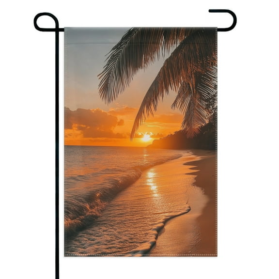 Tropical Beach Sunset Palm Tree Garden Flags 12×18 Inch Double Sided Decorative Yard Banner Seasonal Flag for Outdoor Outside Decor