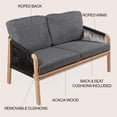 thumbnail image 4 of Arwen Modern Bohemian Roped Acacia Wood Outdoor Loveseat with Cushions, Dark Gray/Light Teak, 4 of 8