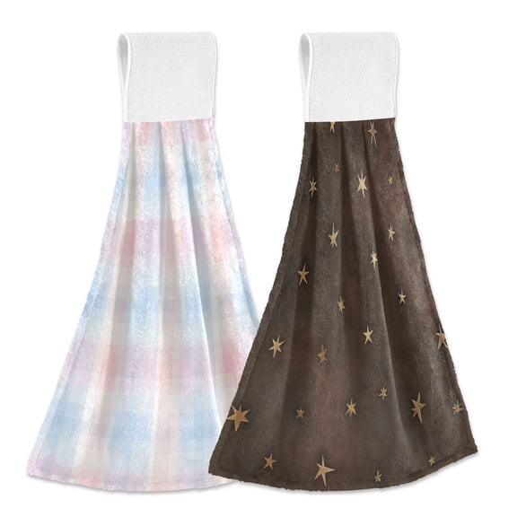 IAUYY Kitchen Hanging Towels Set of 2 100% Polyester Absorbent, Super Soft Hand Towels with Hanging Loops for Bathroom Kitchen Dreamlike Style Dark Brown Background