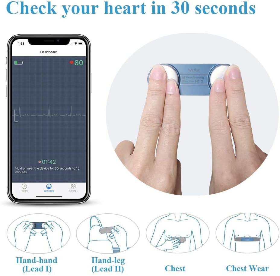 Bluetooth Heart Health Tracker Free App for iOS & Android Phone 15mins Recording Heart Monitoring Device for Fitness Use … Wellue Heart Monitor Portable Handheld 30s 