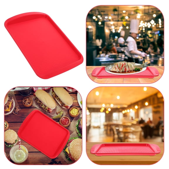 TABLZONE Red Rectangular Plastic Serving Platter Tray for Fruits, Desserts, and Snacks Portable Food Dish