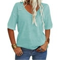 thumbnail image 4 of Women's Summer V-neck Solid Color Half Sleeve Match Simple Casual T-shirt Tops, 4 of 5