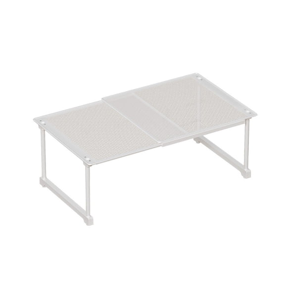 Btomtd Expandable and Stackable Cabinet Organizer Shelf, Adjustable Storage Rack for Pantry, Kitchen, Bathroom, Space Saving Shelves Unit for Multiple Rooms 26"W x 9"D x 6"H, White