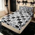 thumbnail image 2 of Erosebridal Kawaii Checker Bow Zipper Queen Comforter Set with Fitted Sheet and 2 Pillowcases for Women, Black Classic Grid Ribbon Zipper Bedding Set, Gray Reversible, 4-Piece, 2 of 7