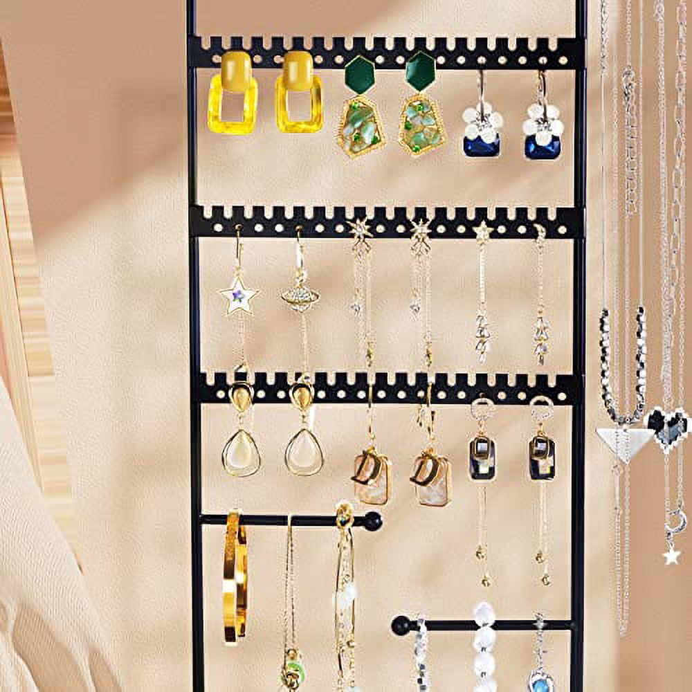 ProCase Jewelry Holder Organizer Earring Organizer Earrings Holder Stand, 6 Tiers Necklace Rack Jewellery Tower Bracelets Holder Storage Tree with Removable Wooden Ring Tray for Women Girls -Black
