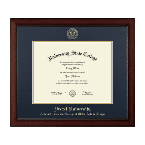 Framerly - Drexel Design Diploma Frame with Navy and Gold Mat