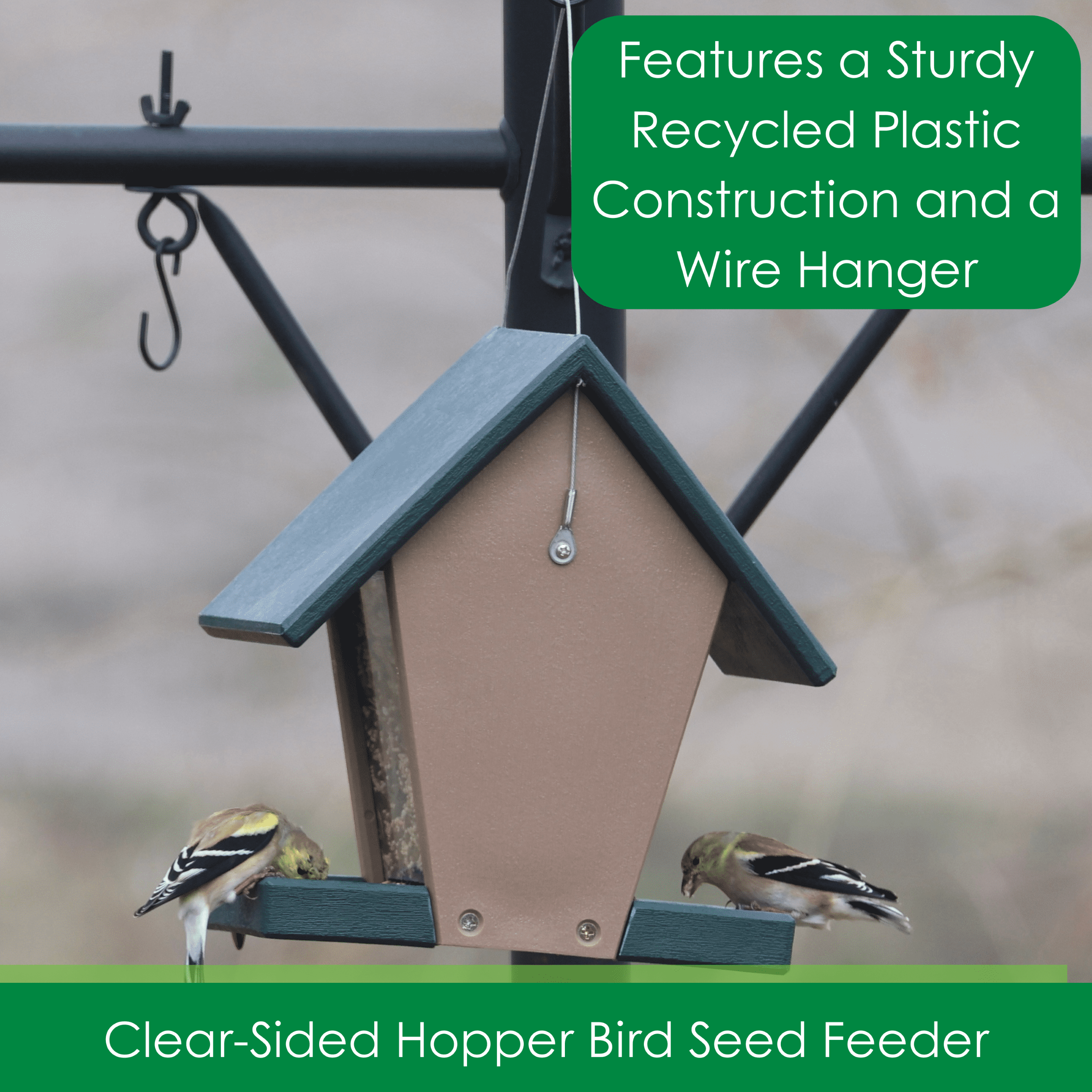 Songbird Essentials Hopper Feeder Recycled Plastic Wild Bird Feeder for Bird Seed, 6 Cup Capacity