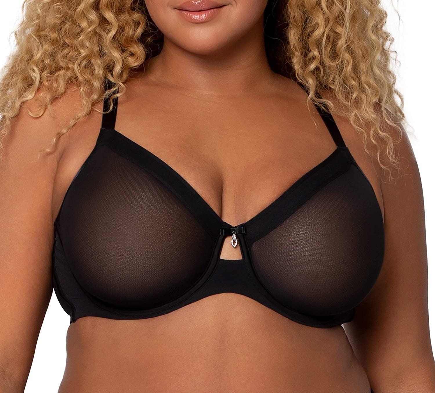 Curvy Couture Women's Sheer Mesh Full Coverage Unlined Underwire Bra 