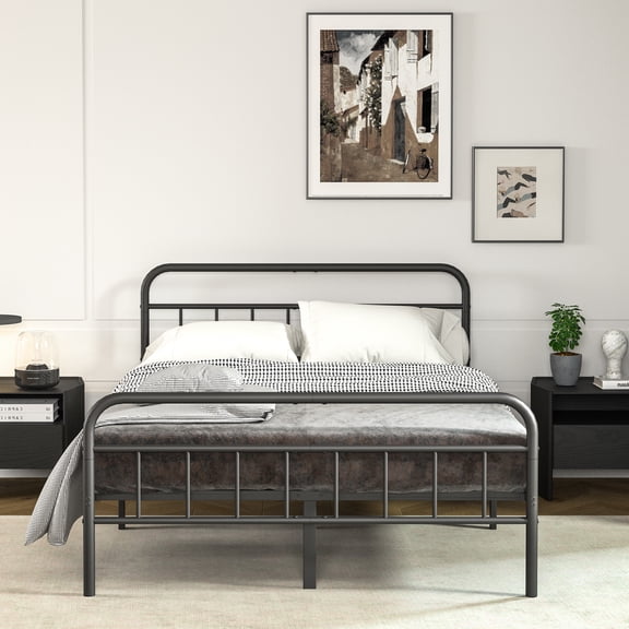 NULS Queen Size Platform Bed Frame with Metal Headboard, Easy Assembly, No Box Spring Needed, Black