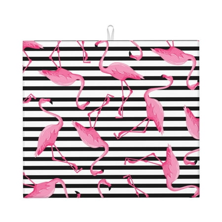 

Lukts Flamingos Print Ultra Water Dish Drying Mat Slip Resistant Pad for Sink Dishes or Under Rack Kitchen Counter Accessories
