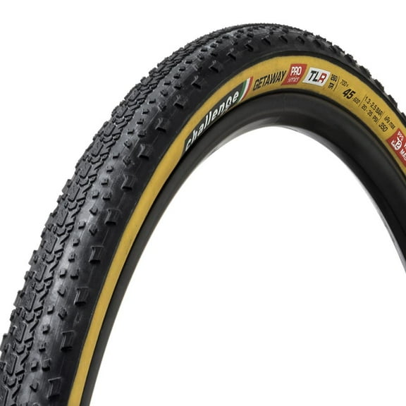 Challenge GETAWAY Pro TLR Gravel Tire, 700x45C, Folding, Tubeless Ready, Natural, SuperPoly, PPS, 260TPI, Tanwall