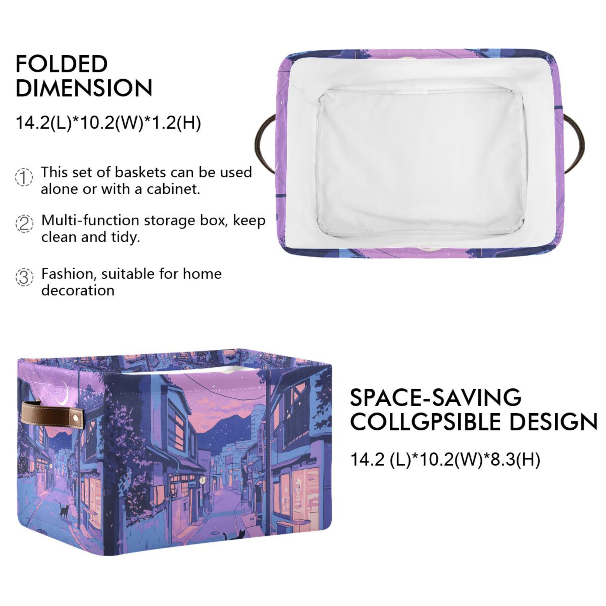Yayeee Canvas Storage Basket with Handles for Shelves Fabric Bins Closet Organizer, Cat Walking in Street