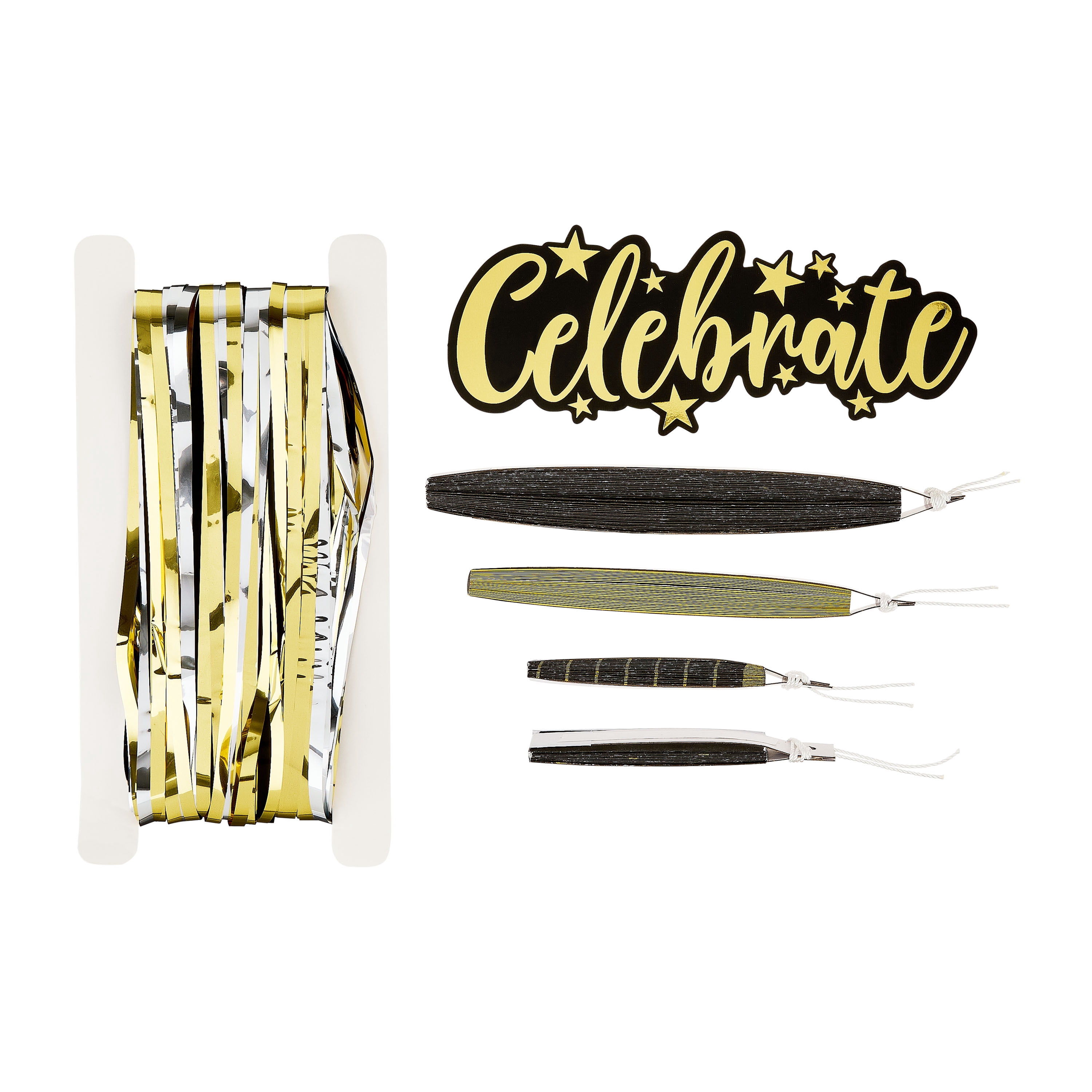 Black/Gold Paper Fan and Foil Fringe Kit, 5 Pieces, by Way To Celebrate