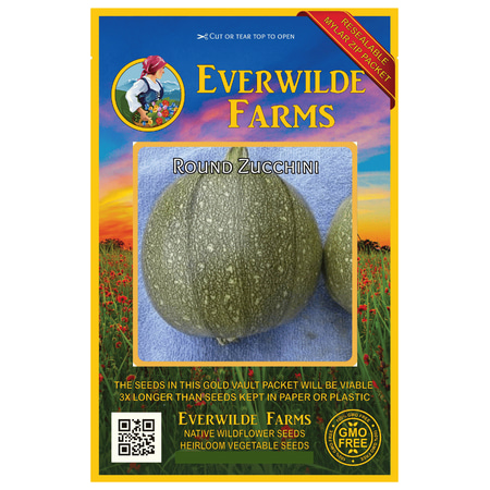 Everwilde Farms - 40 Round Zucchini Summer Squash Seeds - Gold Vault Jumbo Bulk Seed