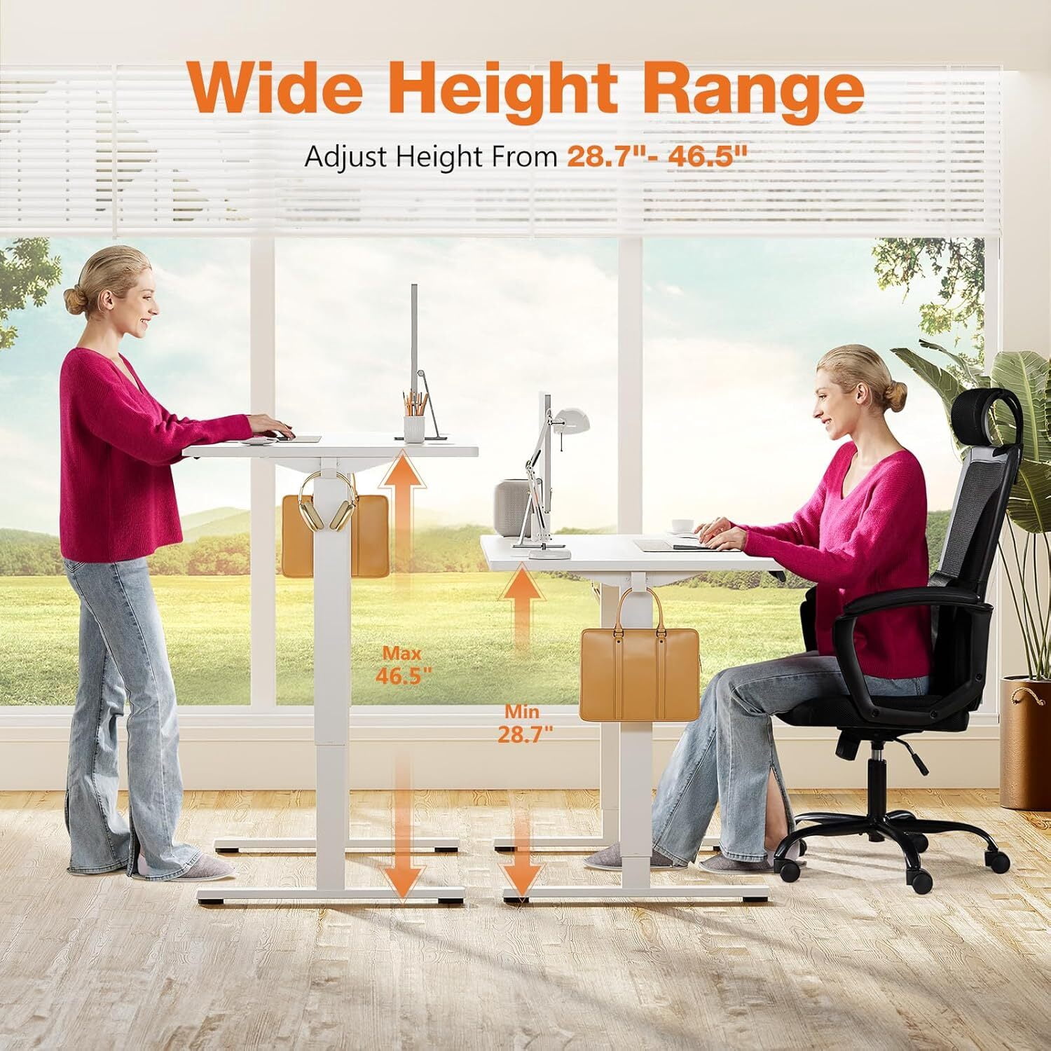AENKYO Electric Height Adjustable Standing Desk with T-Shaped Metal Frame, Ergonomic Home Office Workstation for Computer, Modern Sit to Stand Desk，White