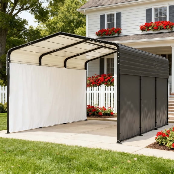 Metal Carport - 10x15 FT Portable Garage With Waterproof Cloth & Galvanized Steel Roof, Car Canopy For Cars, Boats, Trucks & Outdoor Use