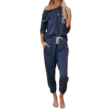 

Dellytop Women s Solid Color 2-Piece Long Sleeve Pyjama Set