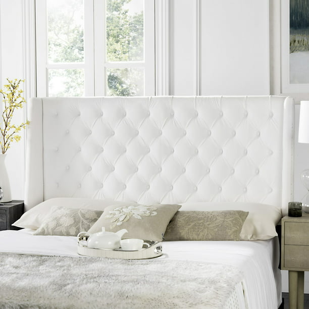 Safavieh London Retro Winged Tufted, White Leather Headboard With Nailheads