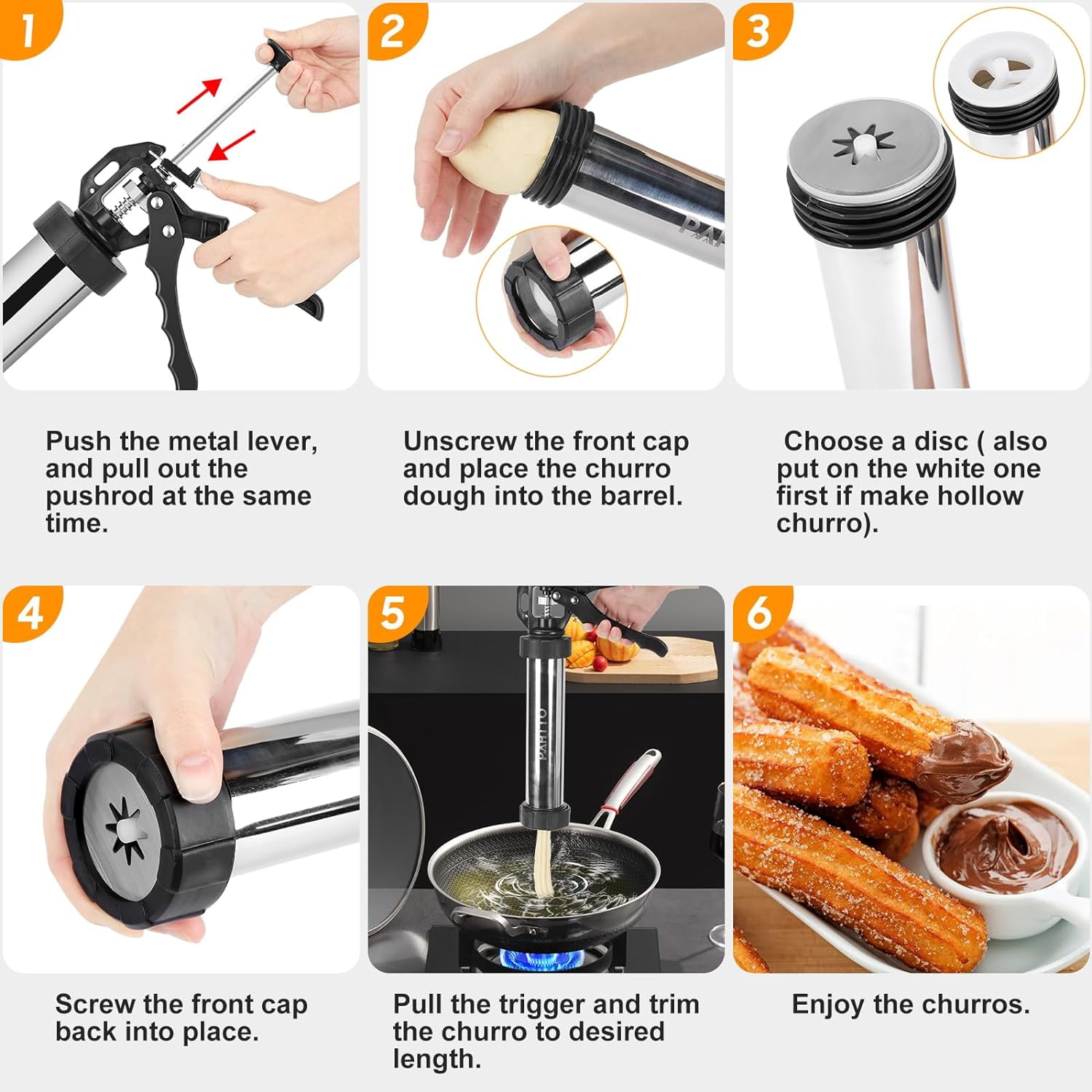 Churro Maker Machine, Stainless Steel Churros Gun Kit, Hollow